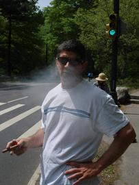 Pedro, Rollerblading, with a cigar, in Central Park