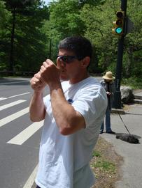 Pedro, Rollerblading, with a cigar, in Central Park