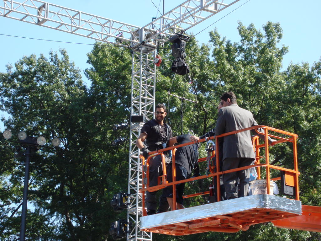 David Blaine getting a final check before going back on the cable