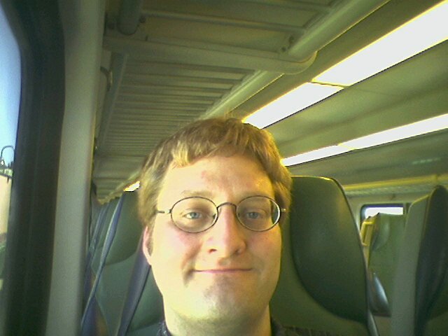 Dorky on the train