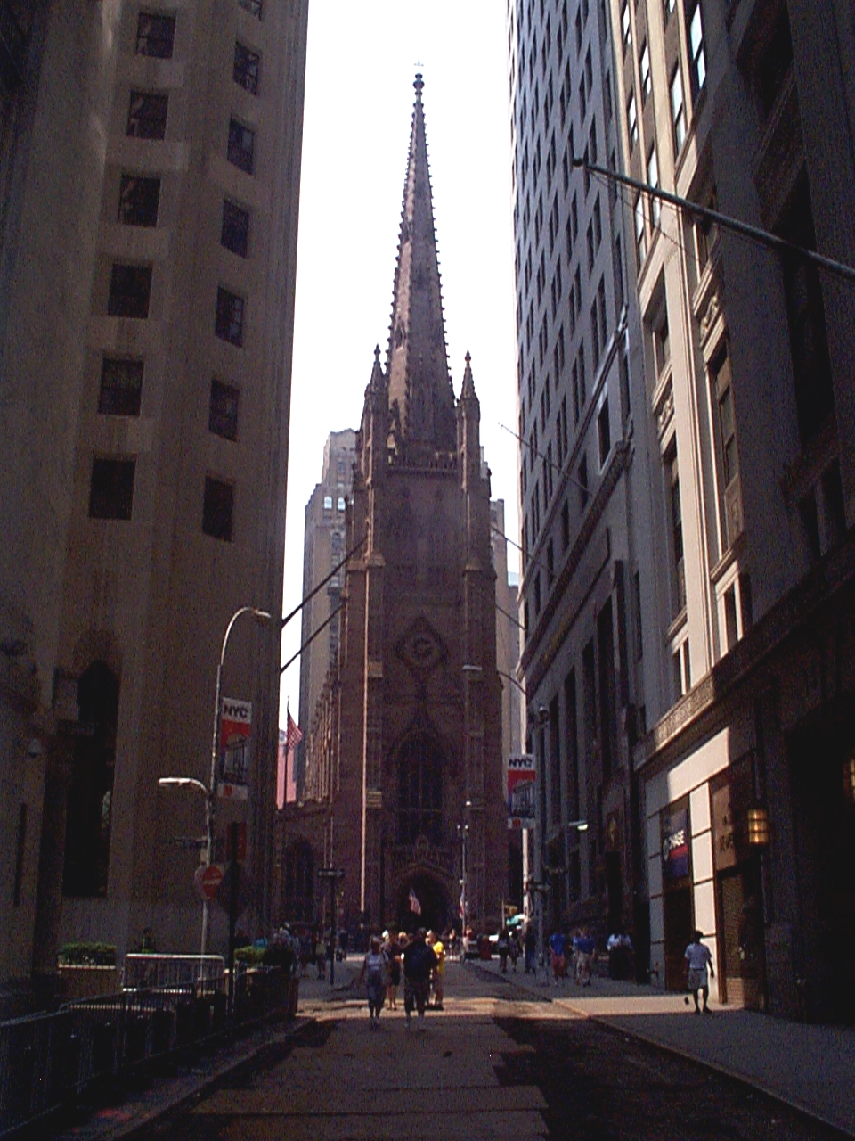 Trinity Church, looking down Wall St.